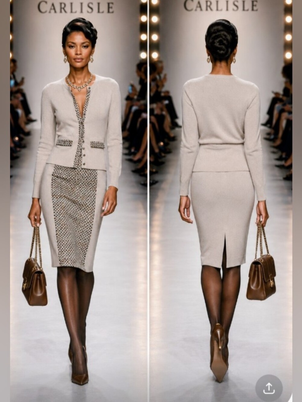 Current Carlisle 4 Cream Tan Brown Tweed Boucle Wool Mohair Peplum Skirt Suit